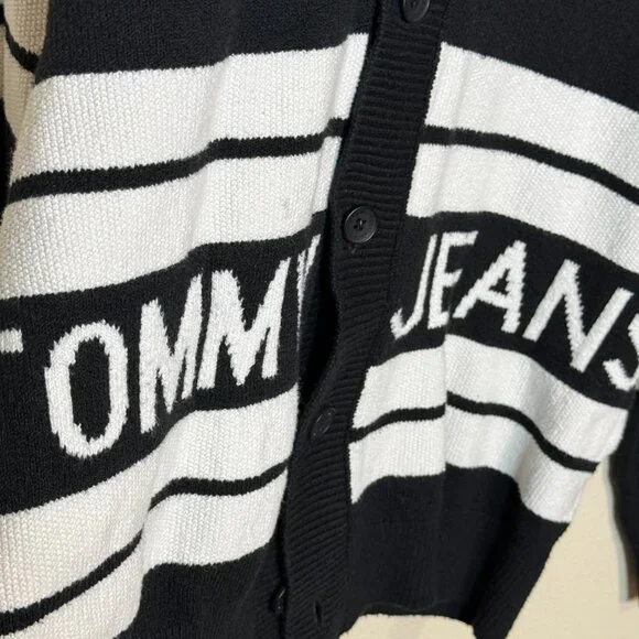 Tommy Hilfiger Cardigan Stripe Graphic Tommy Jeans Man Black White M - Picture 2 of 9